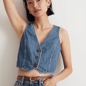 Madewell Blue Denim Button-Front Vest